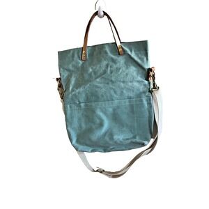 NEWTON SUPPLY CO. Crossbody Tote Bag Waxed Canvas & Leather USA Teal Pocket